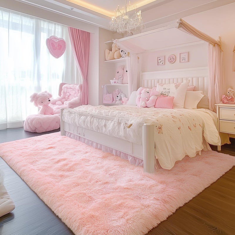 PAGISOFE Pink Fluffy Shag Machine Washable Area Rugs for Bedroom Girls 5x7,Soft Fuzzy Rugs for Living Room,Pastel Carpet Nursery Floor Kids Room Dorm Rug,Plush Soft Kids Rug for Room Decor Aesthetic - Image 4